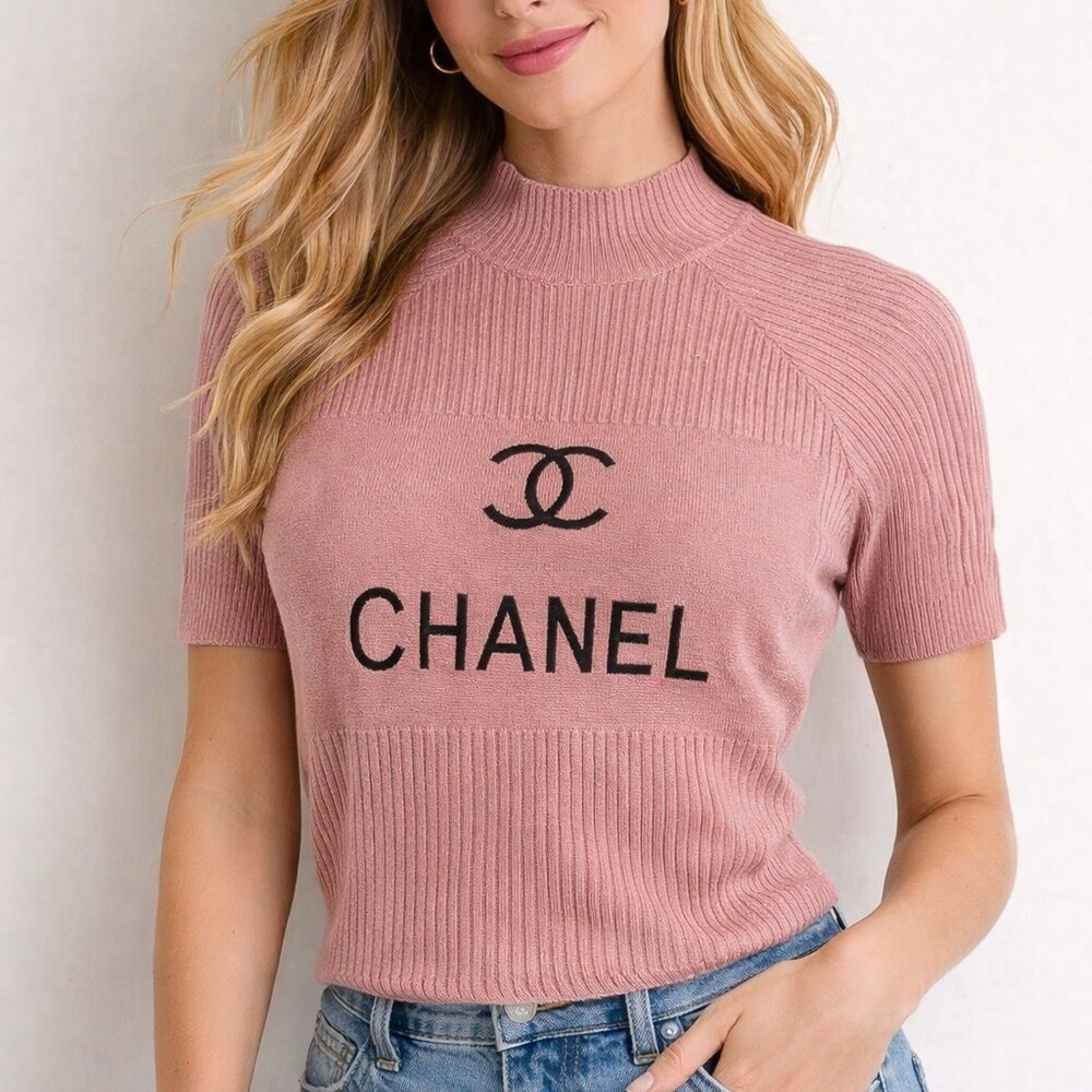 CC Womens Turtleneck Short Sleeeve Top Knit Size Small Blush Pink Faux